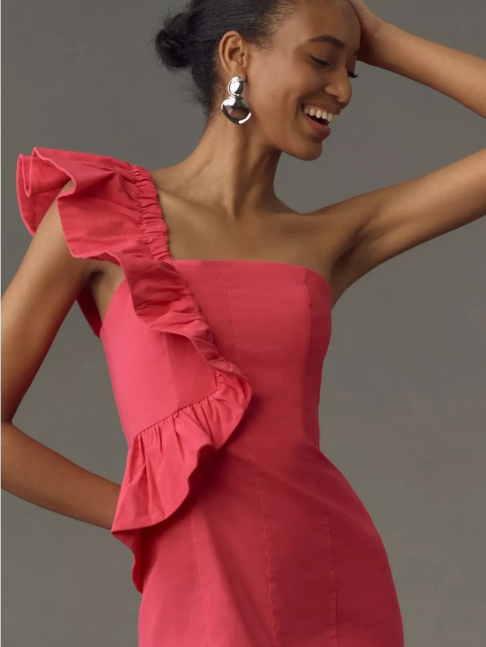 NWT Anthropologie One-Shoulder Ruffle Linen Column MIDI Dress Size Small